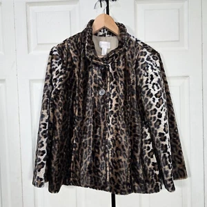 NWT Chico's Women’s Faux Fur Swing Coat Jacket Leopard Print Size 1 S 8/10 - Picture 1 of 11