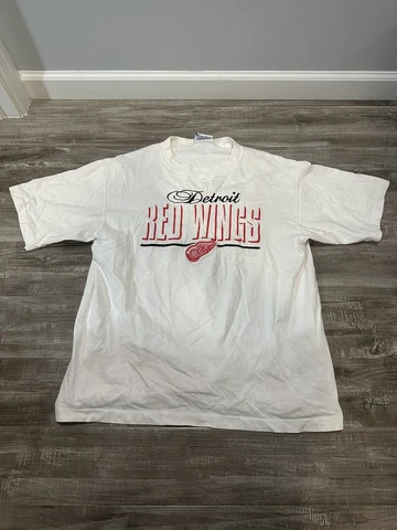 Vintage 90s Detroit Red Wings Logo Athletic Embroidered T Shirt Sz M White Cover