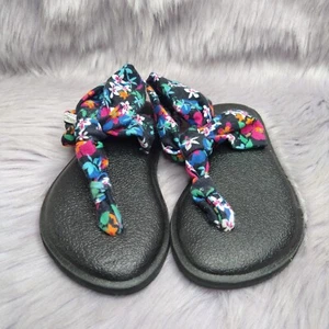 Sanuk Floral Yoga Mat Sling Back Sandals Toddler Girls Size 7-8 Blue Fabric - Picture 1 of 7