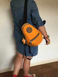 90S KIPLING VINTAGE ORANGE UNUSUAL SHAPE SMALL BACKPACK RUCKSACK BAG - Picture 1 of 12