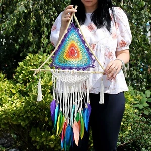 Large Macrame Rainbow Pyramid Dreamcatcher - Dream Catcher Triangle - Picture 1 of 6