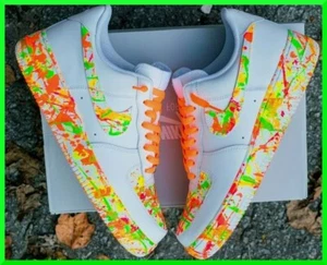 Custom Air Force 1 Orange Highlighter Splatt/Air Force 1 Custom Shoes NEW IN BOX - Picture 1 of 5