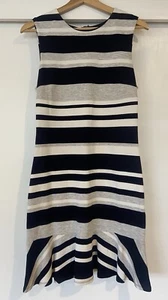 FOREVER NEW Womens Dress Size AU 12 White Blue Grey Striped Stretch Sleeveless - Picture 1 of 8