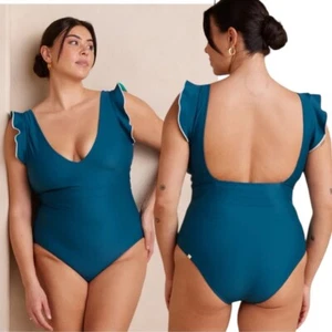 Summersalt The Ruffle Backflip One-Piece Swimsuit in Sea Urchin Blue Green Sz 20 - Picture 1 of 12