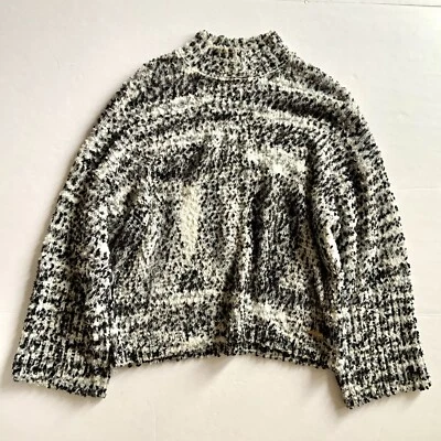 Suéter Marc New York Mujer Mediano Blanco Negro Texturizado Grueso Cuello Simulado Cuadrado Foto 1 de 4