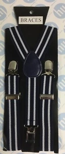Mens And Womens Braces Navy & White Havy Duty Suspender 25mm *new* - Picture 1 of 3