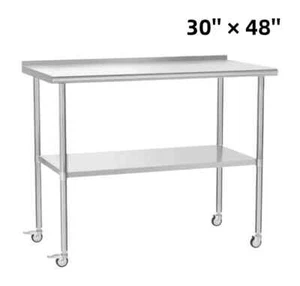 Stainless Steel 30" x 48"Prep & Work Table with Backsplash & Casters for Kitchen - Picture 1 of 7