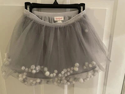 Cat & Jack Tutu Silver Pom Pom Skirt Sz 7/8 - Image 1 of 4