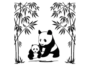 Panda Bear Mama Baby 2 pcs 4 Inch Black Fused Glass Decals - Picture 1 of 1