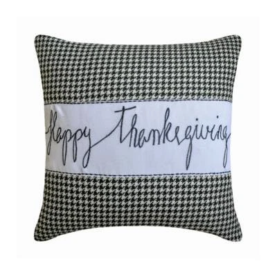 Black Happy Thanksgiving Throw Pillow Cover Jacquard - Thanksgiving - Image 1 of 4