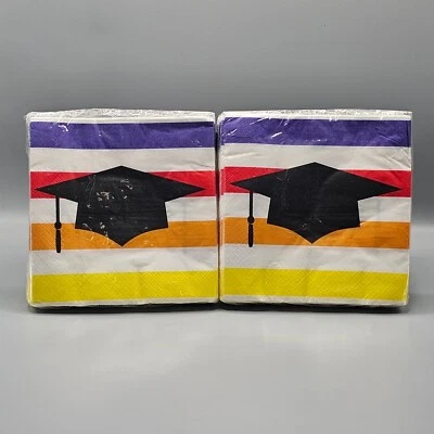 Graduation Napkins by Spr!tz 2ply Lunch Napkins 40ct Each Party Striped Lot of 2 - Image 1 of 4