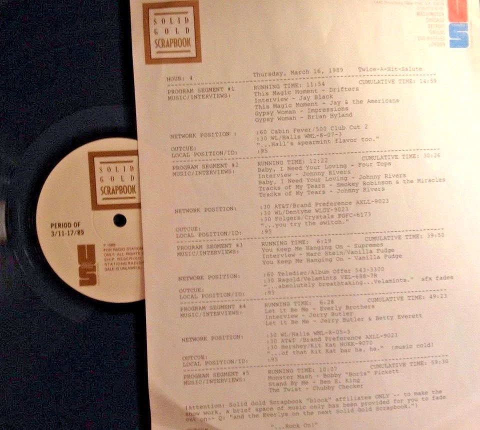 RADIO SHOW:TWICE-A-HIT 3/16/89 VANILLA FUDGE, EVERLY BROS, JOHNNY RIVERS, 4 TOPS - Image 1 of 1