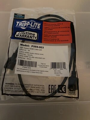 Tripp Lite High Speed HDMI Cable With Ethernet 3ft Model# P569-003 New - Image 1 of 3