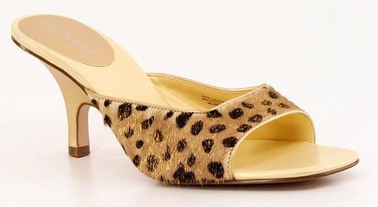 Nuevo ANN MARINO Mujeres Cuero Pelo de Poni Tacón Alto Deslizable Chanclas Zapato Talla 8.5 M Foto 1 de 1