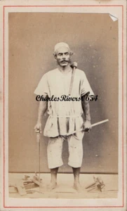 RESERVED SALE CDV INDIAN NATIVE MAN CARPENTER TOOLS PLANES SAW #B011 - Picture 1 of 2
