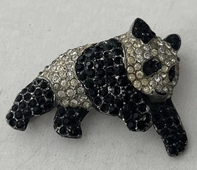 Broche vintage Coro Panda Bear estrás cristales transparentes negros prendedor sin firmar Foto 1 de 4
