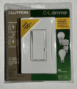 Lutron Diva LED+ Single-Pole/3-way Switch W/Dimmer DVWCL-153PH - White J3 New! - Picture 1 of 9