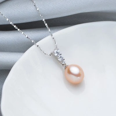 Joyería Collar de Perlas de Agua Dulce Mujer Moda Simple Colgante de Perlas de Plata 925 Foto 1 de 2