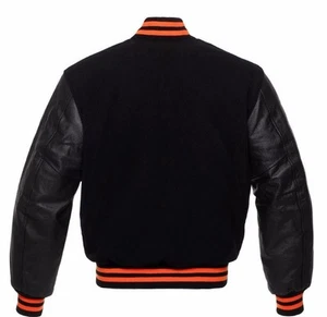 Herren College Jacke Schwarz Größe M Echtleder Wolle Jacket Leder Baseball Neu - Bild 1 von 3