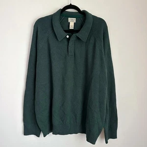 L.L.Bean Cotton Cashmere Polo Sweater Button Langarm Strickpullover Grün XL - Bild 1 von 7