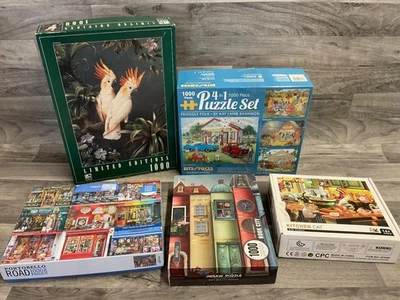 Puzzle Lot of 8 1000 Piece Jigsaw Puzzles Bits & Pieces Galison Wildlife 4 in 1 - Image 1 of 4