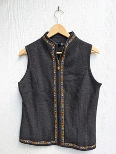 Vintage Lisa International 100% Boiled Wool Vest With Colorful Gems Size Medium - Picture 1 of 4