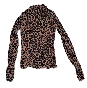 Free People Charlie Rollkragen-Top Damen transparent Netz Leopard Rüschen Größe XS - Bild 1 von 5