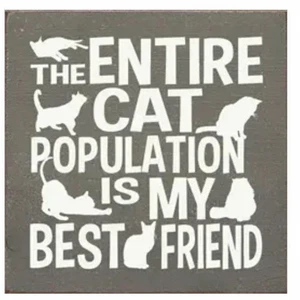 New Folk Art Country Entire Cat Population is my Friend Kitty Wood SIGN USA Made - Picture 1 of 1