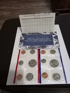 1997 P&D Mint Set Brilliant Uncirculated with Envelope and COA, 10-Coin - Picture 1 of 6