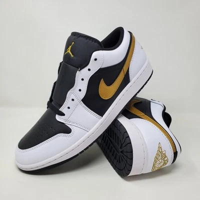 Nike Air Jordan 1 низкие белые черные металлик золотистые 553558-172 мужские размер 10,5 - Изображение 1 из 4