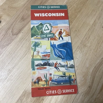 Mapa de carreteras de Wisconsin 1956 Cities Service vintage Foto 1 de 4
