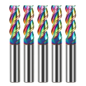 5pcs 1/4 Solid Carbide Flat End Mills Set 3 Flute Diamond-Like Coating End Mi... - Picture 1 of 7