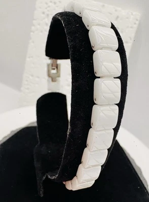 Platinum Plated White Ceramic Stone Fashion Women Bracelet - Image 1 of 3