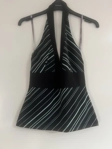 Women’s Vintage Black And White Lined Halter Neck Top Size 10 By Warehouse - Picture 1 of 4