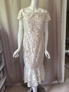 Nuevo Vestido Calvin Klein Blanco Encaje Hombro Abierto Talla 8/M - Imagen 1 de 12