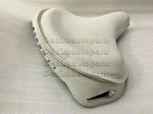 WHITE LEATHER POLICE SOLO SEAT HARLEY SKIRT Knucklehead Panhead Shovel TC Bobber - Picture 1 of 9