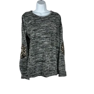 Gray Sweater With Sequin Elbow Patches By Pink Blush For Women - Picture 1 of 6