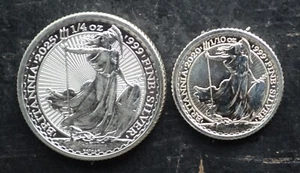 Lot of 2 Great Britain Silver Britannia 1/4 oz 1/10 oz .999 Silver Bullion Round - Picture 1 of 2