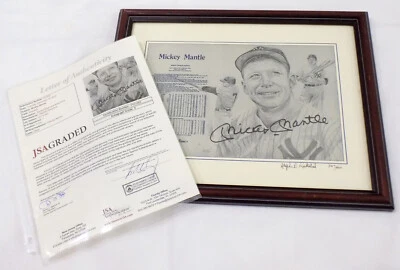 MICKEY MANTLE SIGNED AUTO Litho Artist Proof #'d Stephen Rocksted JSA 💎GRADED 9 - Image 1 of 4