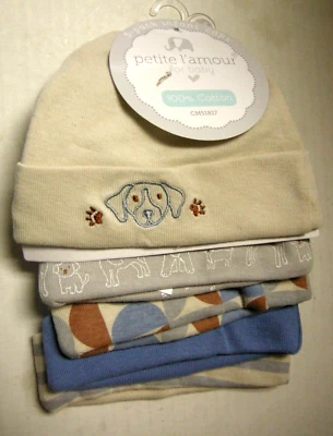 Cradle Cap Set By Petite L'amour, Puppy Theme, Boy, 5 Caps, Brand New - Image 1 of 4