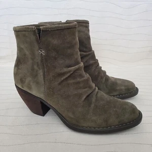 Born Womens Aire Slouch Ankle Bootie Olive Green Leather Side Zip Heels Sz 8.5M - Picture 1 of 12