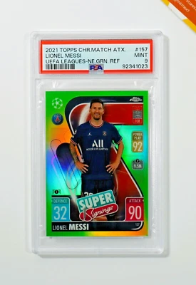 Topps Chrome Match Attax PSA 9 Lionel Messi #157 Neon Green UEFA League 2021 - Image 1 of 3