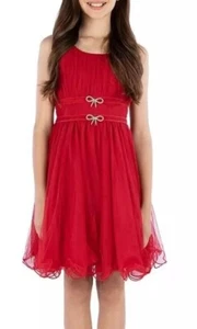 Xtraordinary Big Girl's Sleeveless A-Line Rhinestone Bow Fanciful Dress-Size-14 - Picture 1 of 5