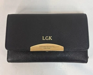 Henri Bendel Uptown Black Saffiano Leather Wristlet Organizer Clutch Wallet Gold - Picture 1 of 18