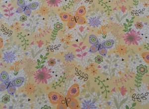 1 Yard Butterfly Floral Print BTY 100% Cotton Flannel Sewing Fabric Butterflies - Picture 1 of 1