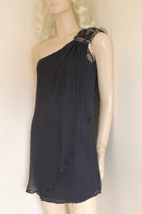 French connection navy blue beaded asymmetric silk mini dress size 10 boho Y2K - Picture 1 of 10