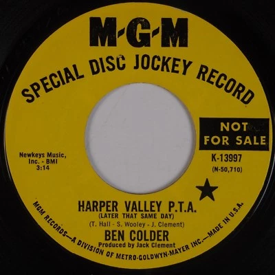 BEN COLDER: Harper Valley PTA / Folsom Prison Blues MGM Promo Parody 45 HEAR - Image 1 of 2