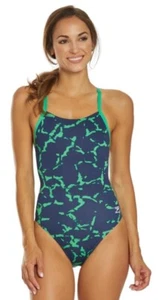 Speedo Endurance Women's Wrack It Up Flyback One Piece Swimsuit Navy Green Sz 20 - Picture 1 of 4