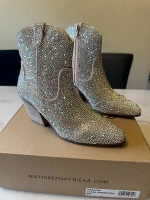 Botines occidentales deslumbrados para mujer Matisse Harlow estrás transparente EE. UU. 6M Foto 1 de 4