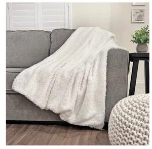 The Mood TEDDY FAUX FUR THROW, 50"X60" - PEARL - Picture 1 of 5